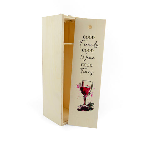 Caixa de vinho em madeira com personalização em impressão UV, para garrafas de 75cl.