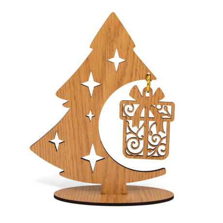Pinheiro de Natal decorativo com pendurante, em madeira MDF revestida a melamina.