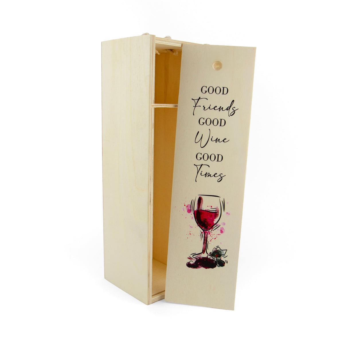 Caixa de vinho em madeira com personalização em impressão UV, para garrafas de 75cl.