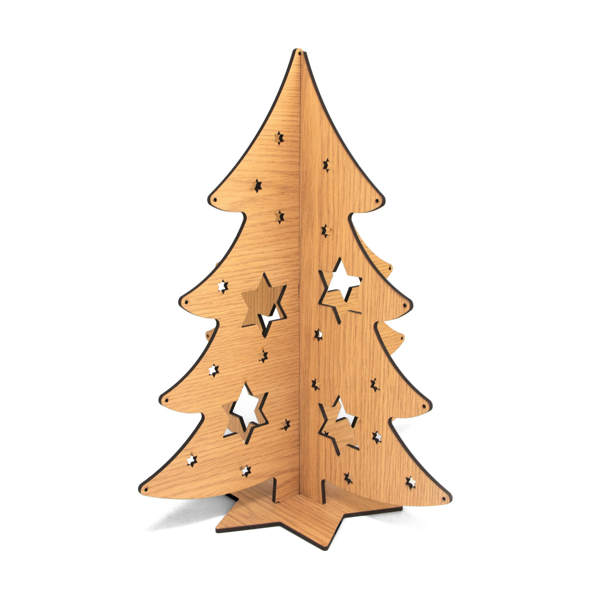Pinheiro de Natal decorativo em madeira MDF revestida a melamina.