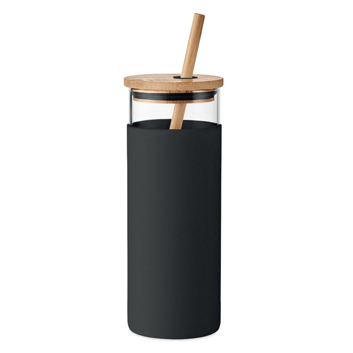 Copo vidro tampa bambu 450ml