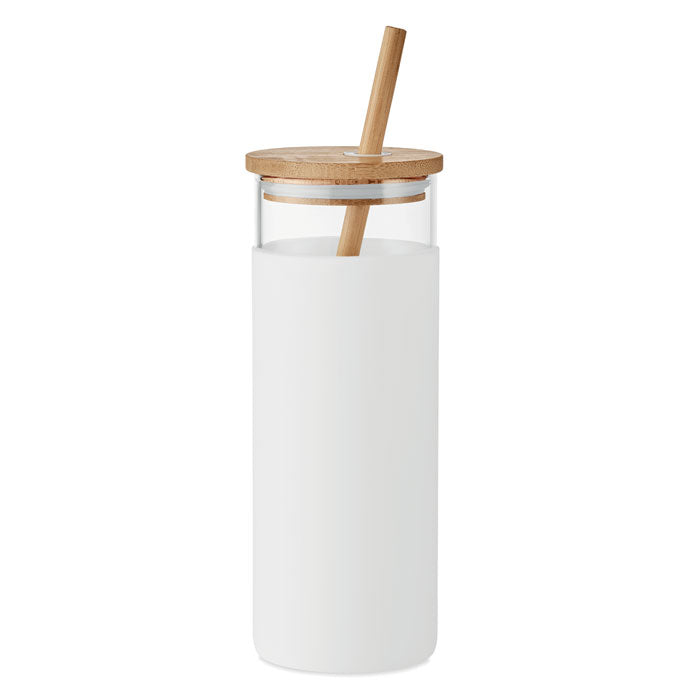 Copo vidro tampa bambu 450ml