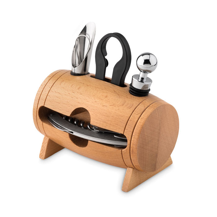 Wine set and wooden stand